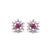 Radiant Ruby & Zircon Sunflower Earrings